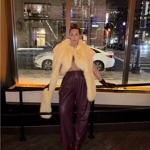 Jaded London Saskia Light Yellow Cropped Fur Top